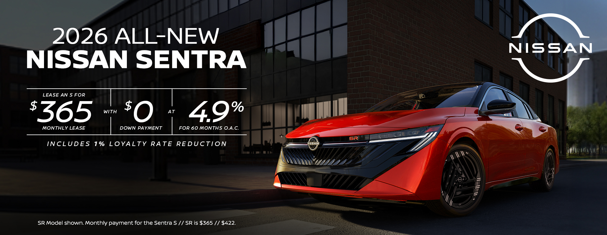 February promotion graphic for the all-new 2026 Nissan Sentra at Bourgeois Midland Nissan