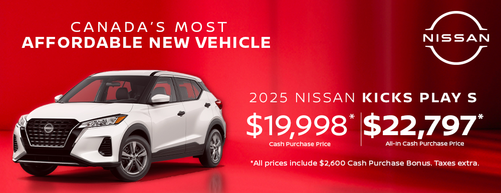 February promotion graphic for the Nissan Kicks Play at Bourgeois Midland Nissan